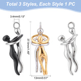 3Pcs 3 Colors 304 Stainless Steel Pendants, Human Huging, Mixed Color, 37.5x13mm, Hole: 3.4mm, 1pc/style