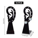 Opaque Acrylic Slant Back Earring Display Stands, Tabletop Earring Stud Organizer Holder, Ear Shape, Black, 3.1x3.5x9.9cm