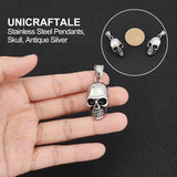 3Pcs 304 Stainless Steel Pendants, Skull, Antique Silver, 32x15x12mm, Hole: 5x7mm