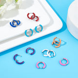 7 Pairs 7 Colors 304 Stainless Steel Chunky Huggie Hoop Earrings with Enamel for Women, Mixed Color, 10 Gauge, 15~16x2.5mm, Pin: 1mm, 1Pair/color