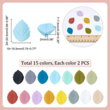 30Pcs 15 Colors Silicone Beads, DIY Nursing Necklaces and Bracelets Making, Chewing Pendants For Teethers, Leaf, Mixed Color, 24~24.5x19~19.5x7~7.5mm, Hole: 2mm, 2pcs/color