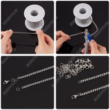 DIY Chain Necklaces Making Kits, Including 304 Stainless Steel Cuban Link Chains & Lobster Claw Clasps & Open Jump Rings, Stainless Steel Color