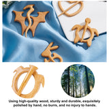 4Set 4 Style Turtle & Heart & Dragon & Rabbit Wooden Shawl Pin, Scarf Clips, Wheat, 50~68x53~103x4.5~6mm, Pin: 70.5~100x13~58x4~6mm, 1set/style