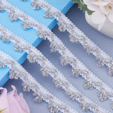 15 Yards Sparkle Style Glitter Polyester Lace Ribbons, Flower Trimming for Garment Accessories, Silver, 20x1mm