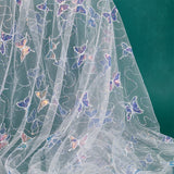 1Pc Butterfly Pattern Polyester Mesh Tulle Fabric, Garment Accessories, with Paillette, White, 130~150x0.02cm