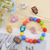 14Pcs 7 Colors Owl Food Grade Eco-Friendly Silicone Beads, Chewing Beads For Teethers, DIY Nursing Necklaces Making, Mixed Color, 30x20x9mm, Hole: 2.2mm, 2pcs/color