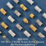 180 Sets 3 Colors Brass Screw Clasps, for Necklaces Making, Mixed Color, 7x4mm, Hole: 0.7mm, about 60 sets/color