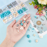 DIY Jewelry Making Finding Kits, Including Turtle & Mermaid & Dolphin & Starfish Alloy Pendants & Hangers, Synthetic Turquoise & Natural Shell & Glass Seed Beads, Brass Jump Rings, Mixed Color, 292Pcs/box