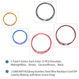 Stainless Steel Wire Necklace Cord DIY Jewelry Making, with Brass Screw Clasp, Mixed Color, 17.5 inchx1mm, Diameter: 14.5cm, 5 colors, 15pcs/color, 75pcs/set