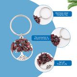 2 Sets Natural & Synthetic Mixed Stone Keychain, with Stainless Steel Split Rings and Alloy Pendant, Flat Round with Tree of Life, 55mm, Pendant: 28x25.5x5~6mm, 9pcs/set