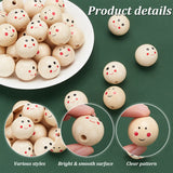 2 Bags 2 Styles Wood European Beads, Large Hole Beads, Round with Smiling Face, Wheat, 24mm, Hole: 5mm, 20pcs/bag, 1 bag/style