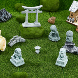 7Pcs 7 Styles Mini Sandstone Bridge & Resin Torii Gate/Lion/Ksitigarbha Buddha/Monks, Micro Landscape Bonsai Fish Tank Decoration Accessories, Dark Gray, 22.5~85x25~75x24~89mm, 1pc/style