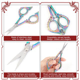 3cr13 Stainless Steel Scissors, with Zinc Alloy Handle, for Beauty Tools, Rainbow Color, 12.7x5.75x0.4cm