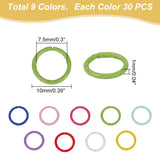 270Pcs 9 Colors Embossed Style Iron Open Jump Rings, Round Ring, Mixed Color, 18 Gauge, 10x1mm, Inner Diameter: 7.5mm, 30pcs/color
