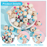 Animal Theme Wood European Beads, Large Hole Beads, Mixed Color, Koala, 25x29.5x24mm, Hole: 5.5mm