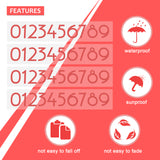 Waterproof Self Adhesive Craft Stickers, for Diary Planner Decoration DIY Scrapbooking, Number 0~9, Red, 55x10x0.01cm, 4sheets/set