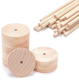 26 Sets Chinese Cherry Wood Unfinshed Wheel & Stick, DIY Wooden Craft Kit, Wheat, Stick: 15x0.5cm, Wheel: 5x0.6cm, Hole: 5.6mm, 3pcs/set