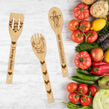 6Pcs Bamboo Spoons & Knifes & Forks, Flatware for Dessert, Rooster Pattern, 60x300mm, 6 style, 1pc/style, 6pcs/set