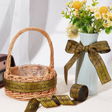 7M Flat Ethnic Style Polyester Ribbons, Jacquard Ribbon, Tyrolean Ribbon with Floral Pattern, Black, 1-1/4 inch(33mm), about 7.66 Yards(7m)/Roll