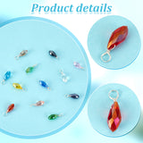 72Pcs 12 Color Transparent Glass Facted Teardrop Charms, with Platinum Copper Wire Wrapped Findings, Mixed Color, 17x6mm, Hole: 3mm, 6Pcs/color