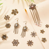 200Pcs 10 Style Iron Bead Caps, Flower, Antique Bronze, 18.5~33x16.5~34x1~3mm, Hole: 1~2.5mm, 20pcs/style