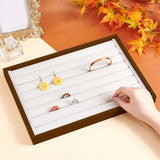 7-Slot Rectangle Wood Ring Display Stands, Finger Rings Organizer Hoder Tray, with Velvet, WhiteSmoke, 35.5x25x2.95cm, Inner Diameter: 34x23.2cm