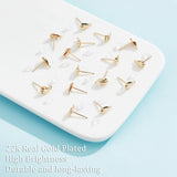 10 Pairs Brass Stud Earring Finding, with Horizontal Loops and 20Pcs Plastic Ear Nuts, Shell Shape, Golden, 9x5mm, Hole: 1mm, Pin: 0.8mm