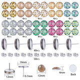 DIY Earring Making Kits, with Half Round Leopard Print Pattern Glass Cabochons, Stainless Steel Stud Earring Settings & Ear Nuts and Plastic Container, Stainless Steel Color, 7.4x7.3x2.5cm, about 130pcs/box