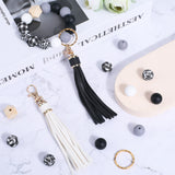 DIY Keychain Making Kit, Including Polygon & Round Silicone & Unfinished Wood Beads, PU Leather Tassel Pendants, Iron Split Key Rings, Black, 45Pcs/bag