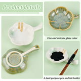 2Pcs 2 Colors Flower Shape Ceramics Ink Plate with Handle, Porcelain Brush Holder, for Calligraphy Lovers, Mixed Color, 7.3x10.5~10.9x2.3~2.4cm, 1pc/color