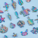 Marine Organism Theme Alloy Pendant Sets, Mixed Shapes, Rainbow Color, 15~37x8~29x2.5~5mm, 20pcs/box