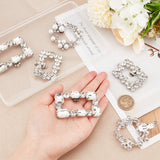 6Pcs 3 StyleCrystal Rhinestone Shoe Decoration, Detachable Shoe Buckle Clips, with Alloy Findings and Plastic Imitation Pearl, Wreath & Rectangle, Platinum, 51.5~62x40~52.5x9.8~15mm, 2pcs/style