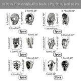 20Pcs 10 Style Tibetan Style Alloy Beads, Mixed Shapes, Antique Silver, 2pcs/style