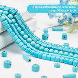 10 Strands 5 Style Synthetic Turquoise Beads, Dyed, Flat Round/Disc & Cube & Column & Cube & Round, Turquoise, 2strands/style