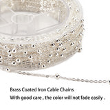 Brass Coated Iron Cable Chains Set, Include Jump Rings, Iron Snap on Bails, Satellite Chains, Lobster Claw Clasps Soldered, with Spool, Silver, 2.2x1.7x0.7mm, about 39.37 Feet(12m)/roll