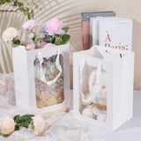 Rectangle Paper Gift Bags, with Plastic Visible Window and Polyester Handles, White, Unfold: 30x20x16cm