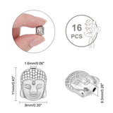 16Pcs 304 Stainless Steel Beads, Buddha Head, Stainless Steel Color, 11x9x6.5mm, Hole: 1.6mm