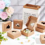 Foldable Creative Cardboard Box, Gift Box, with Hollow Heart, Square, BurlyWood, 6.6x6.5x3.1cm