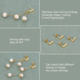 304 Stainless Steel Stud Earring Findings, with Loop and Ear Nuts, Rectangle, Golden, Stud Earring Findings: 10x2x2mm, Hole: 1.5mm, Pin: 0.8mm, 50pcs/box,Ear Nuts: 6x4.5x3mm, hole: 0.8~1mm, 50pcs/Box