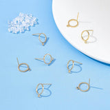 20Pcs Brass Stud Earring Findings, Open Ring with Loop, with 40Pcs Plastic Ear Nuts, Real 18K Gold Plated, 12.5x10mm, Hole: 1.4mm, Pin: 0.7mm