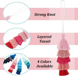 4Pcs 4 Colors Cotton Layered Tassel Pendant Decorations, for Curtain, Woman's Bag, Car Interior Decor, Mixed Color, 240mm, 1pc/color