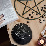Wooden Wheel, Wooden Display Shelf, Black Holder Stand, Rustic Divination Pendulum Storage Rack, Witch Stuff, Moon Pattern, Wheel: 120x8mm, 2pcs, Studdle: 288x12mm, 1pc