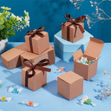 Square Folding Cardboard Paper Candy Gift Box, Food Packaging Box, with Silk Ribbon, Tan, Finished Product: 5x5x5cm