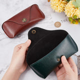 1Pc Imitation Leather Glasses Cases, with 1Pc Suede Fiber Glasses Cleaning Cloth, Dark Green, Cases: 175x70x46mm, Cloth: 150x150x0.5mm