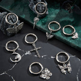 16Pcs 8 Style Cross/Butterfly/Moon Alloy Shoe Decoration, Shoe Charms, with Spring Gate Rings, Antique Silver, 43~66mm, 2pcs/style