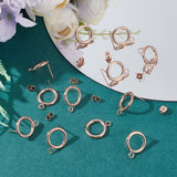 20Pcs 304 Stainless Steel Ring Stud Earring Findings, with Horizontal Loops & 20Pcs Brass Ear Nuts, Rose Gold, 18x14mm, Hole: 3.2mm, Pin: 0.7mm