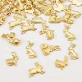 60Pcs 5 Style Easter Theme Rabbit Alloy Small Handmade Cabochons, for DIY Jewelry UV Epoxy Craft Accessories, Golden, 11.5~16x8~14x1~1.5mm, 12pcs/style