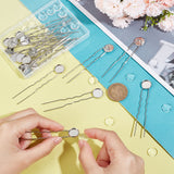 DIY Blank Dome Hair Fork Making Kit, Including Brass Hair Fork Findings, with Iron Pin, Glass Cabochons, Platinum, 40Pcs/box