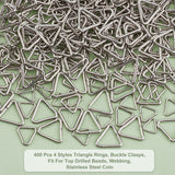 400Pcs 4 Styles Triangle Rings, Buckle Clasps, Fit For Top Drilled Beads, Webbing, Stainless Steel Color, 6~10x5.5~10x0.8~1.2mm, Inner Diameter: 5.5x4~7.5x7.5mm, 100pcs/style