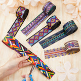 6 Strands 6 Styles Double-Sided Printed Polyester Ribbons, for Clothing Accessories, Wave & Rhombus & Stripe & Geometric Pattern, Mixed Patterns, 1-1/2 inch(38mm), about 1.99 Yards(1.82m)/strand